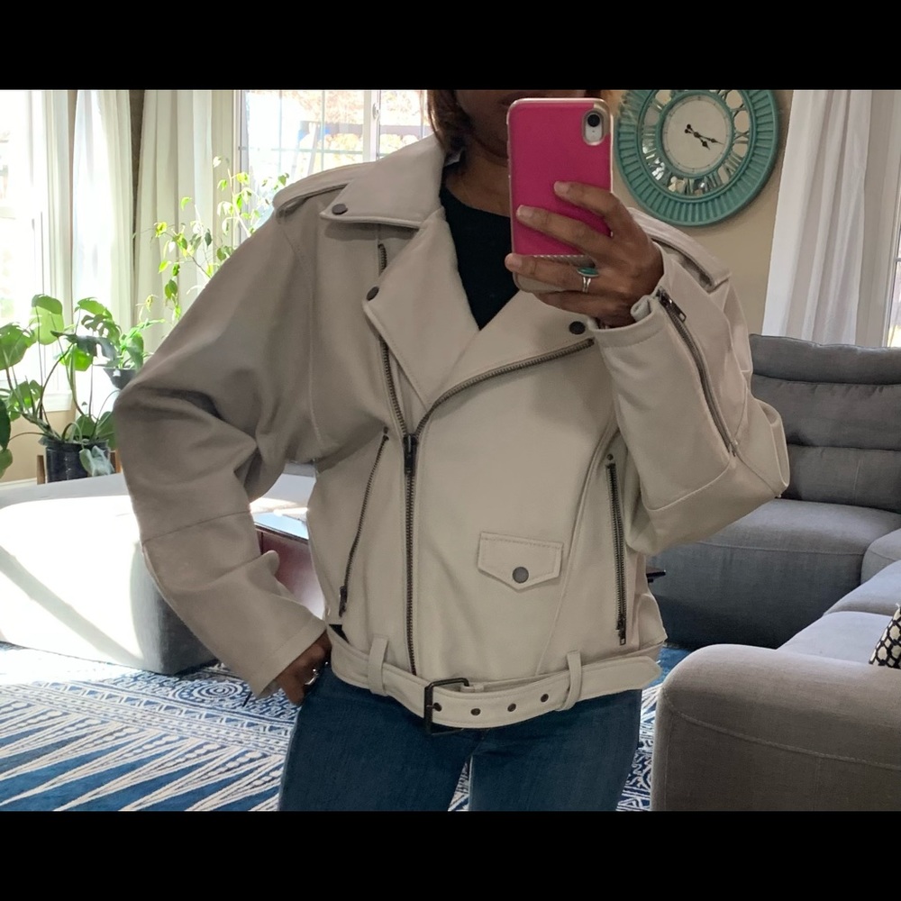 Bone White Leather WeTheFree (Free People) Jacket, Size L